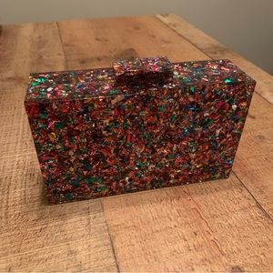 Acrylic Purse Glitter Multicolor Confetti Sparkle Clutch Crossbody Handbag